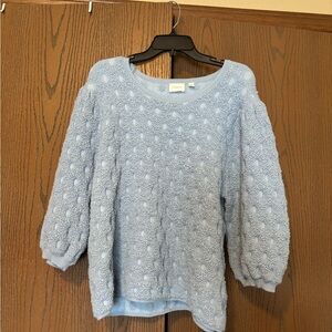 Cyrus Light Blue Textured Crew Neck Sweater